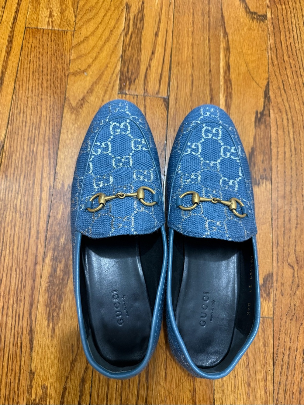 Gucci Blue GG Canvas Horsebit Slip-On Loafers